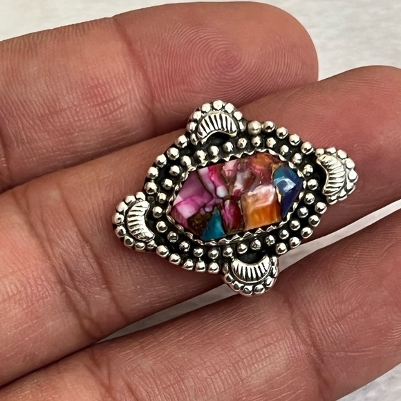 925 silver Pink Oyster Copper Turquoise Ring Size 9 -9.25 - Picture 5 of 5